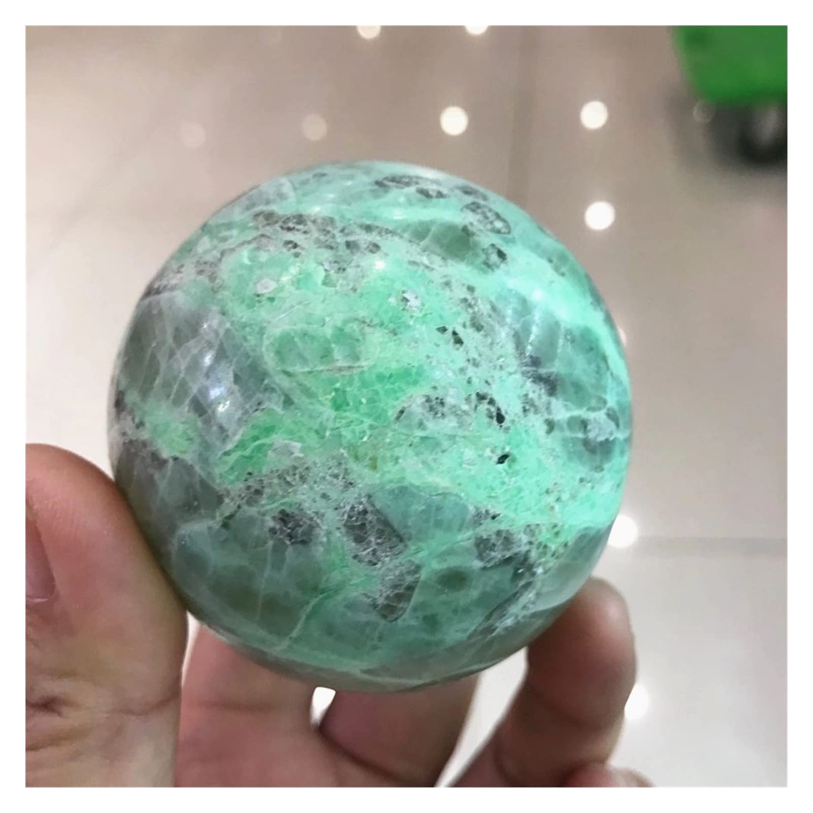 decoración de la habitación Pulido Bola de luz de luna verde Cristal natural Piedras decorativas Esfera Una perla luminosa legendaria Joyas preciosas preciosas Piedras de cuarzo ( Size : 7-8cm )