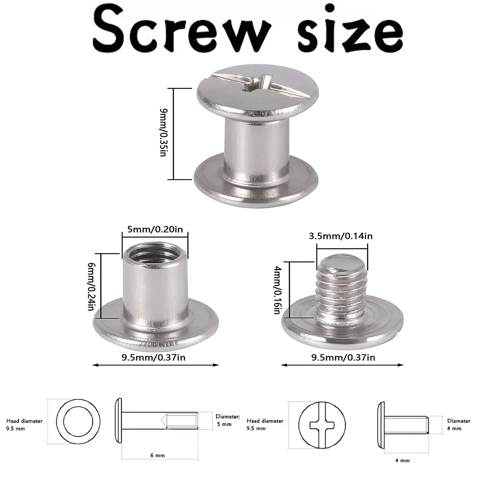 100 Set Vite Chicago, Binding Screws, Viti Per Libri, Vite Di Rilegatura, Vite Di Rilegatura Rivetti, Rilegature Testa Piatta, Chicago Viti, Per Pelle Fai Da Te,Libro,Album Fotografico,Cintura