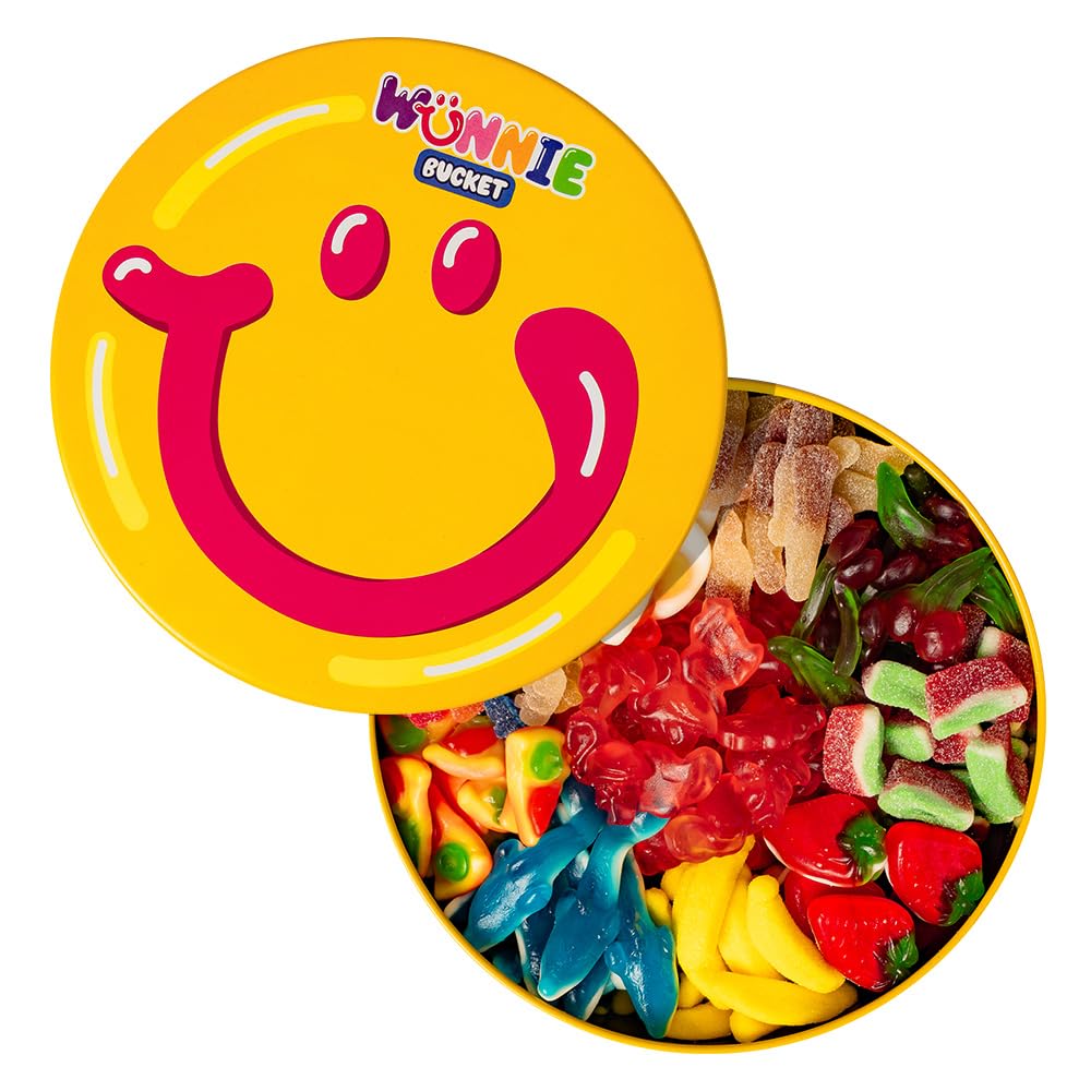 Wunnie Bucket by American Uncle - Latta di caramelle gommose miste da 2 kg, caramelle compleanno bambini, ideali per feste, regalo originale compleanno