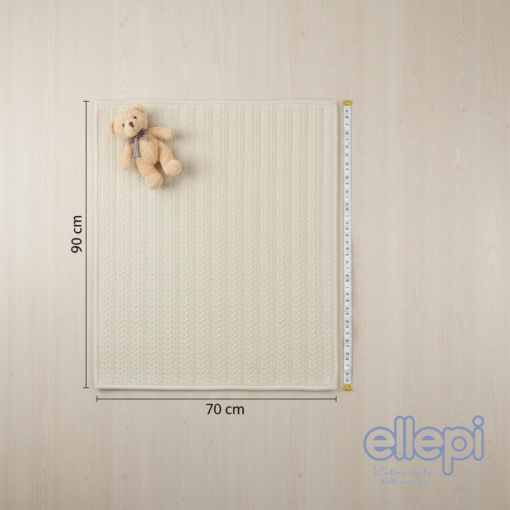 Ellepi Manta de cuna 70 x 90 cm – Exterior 100% algodón natural, interior de borreguillo muy cálida (beige)
