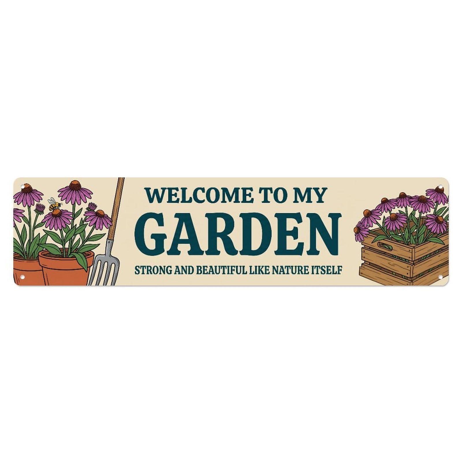 Metal Tin Sign Welcome To My Garden Vintage Echinacea Purple