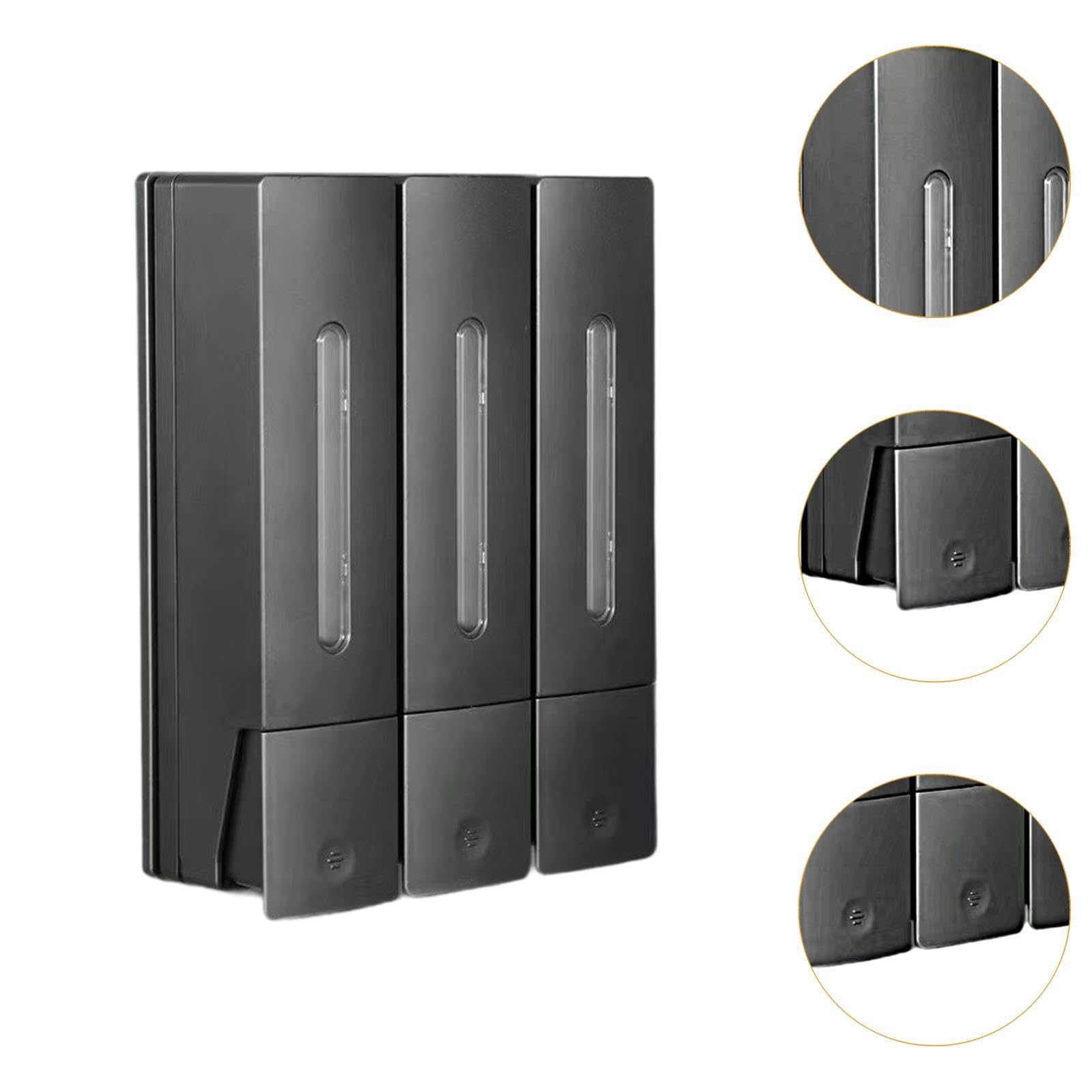 Qianly Dispenser per Doccia a Parete con Tre Scomparti per Shampoo e Sapone, Grigio