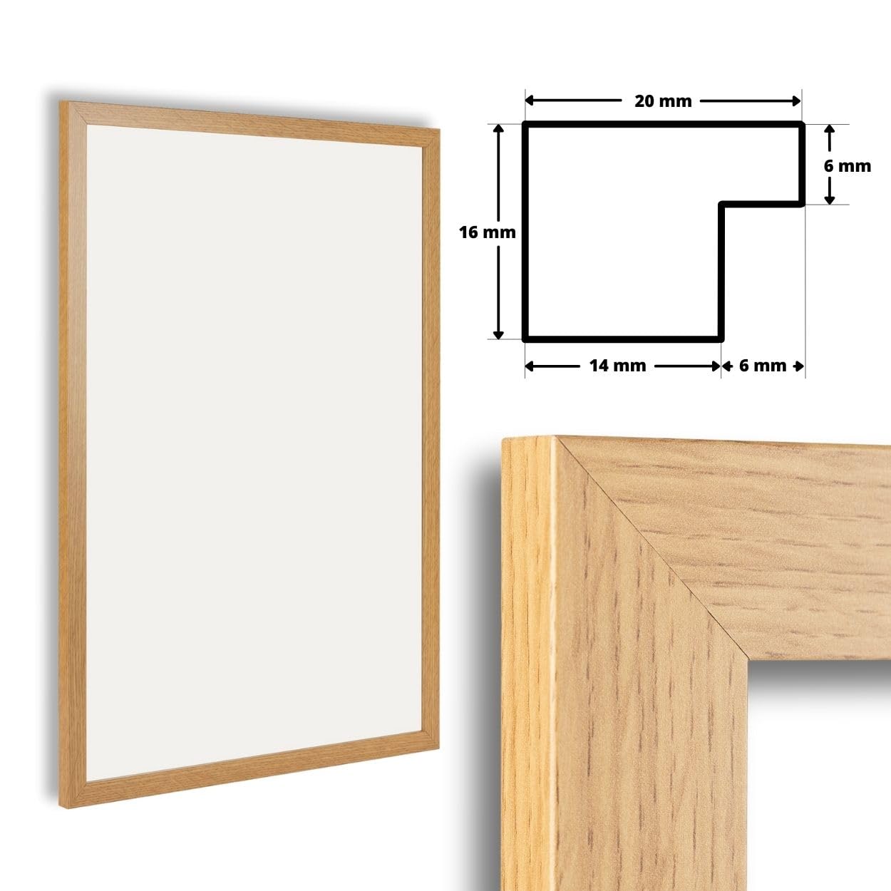 CLAMARO 'COLLAGE 20' Bilderrahmen 45x65 Handgefertigt Nach Maß | Schwarz Matt | Moderner 20 Mm Breiter Slim Design MDF Holzbilderrahmen Inkl. Acrylglas, Rückwand Und Aufhänger