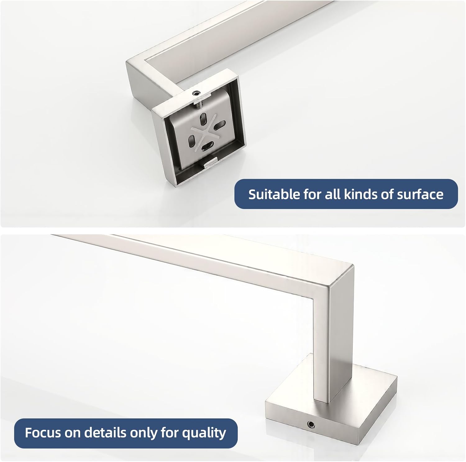 23.6 Inch Brushed Nickel Bathroom Towel Bar Set, 2-Piece Square Wall Mounted Towel Rack, Wall Mounted 304 Stainless Steel Towel Holder for Bathroom