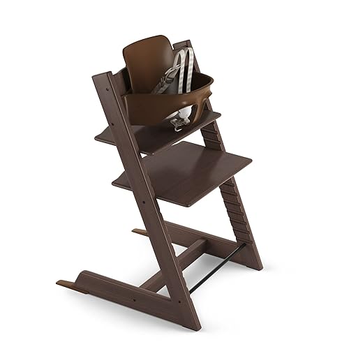 Miniatura 1 de Tripp Trapp by Stokke - Silla alta ajustable de madera para bebé (sólo silla), Nuevo arnés, Café nogal
