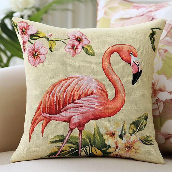 Kit broderie point de croix oiseau rose AxiangziK 45x45 cm