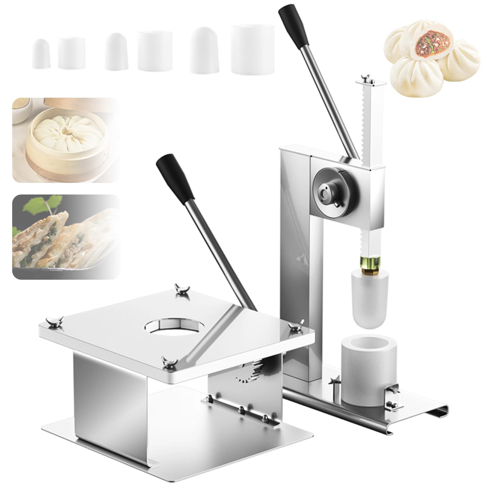 GwlThixion Manual Bun Making Machine, Automatic Baozi Maker Stainless Steel Molds, 400-500 PCS/H, 3-Piece Set for Homemade and Commercial Steamed Buns FullSet