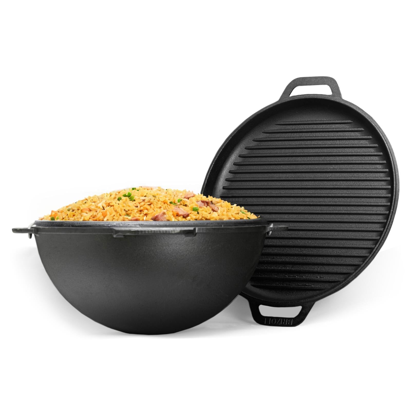 12L Gusseisen Schwenktopf Kazan Asia Kasan mit Deckel-Grillpfanne aus Gusseisen Grillwok Wokpfanne Grill Cast Iron Campingtopf Kessel Wok Traditioneller