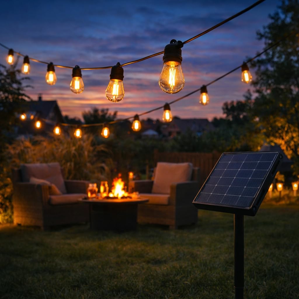 Solar-Lichterkette, 20-50 Meter, Außen/Innen, LED, Premium Lichterkette, Schwarz, IP65 Wasserdicht, 24V Solarlampen, Solar/USB, Warmweiß, 40-50 Lampen (50 Meter 50 Lampen)