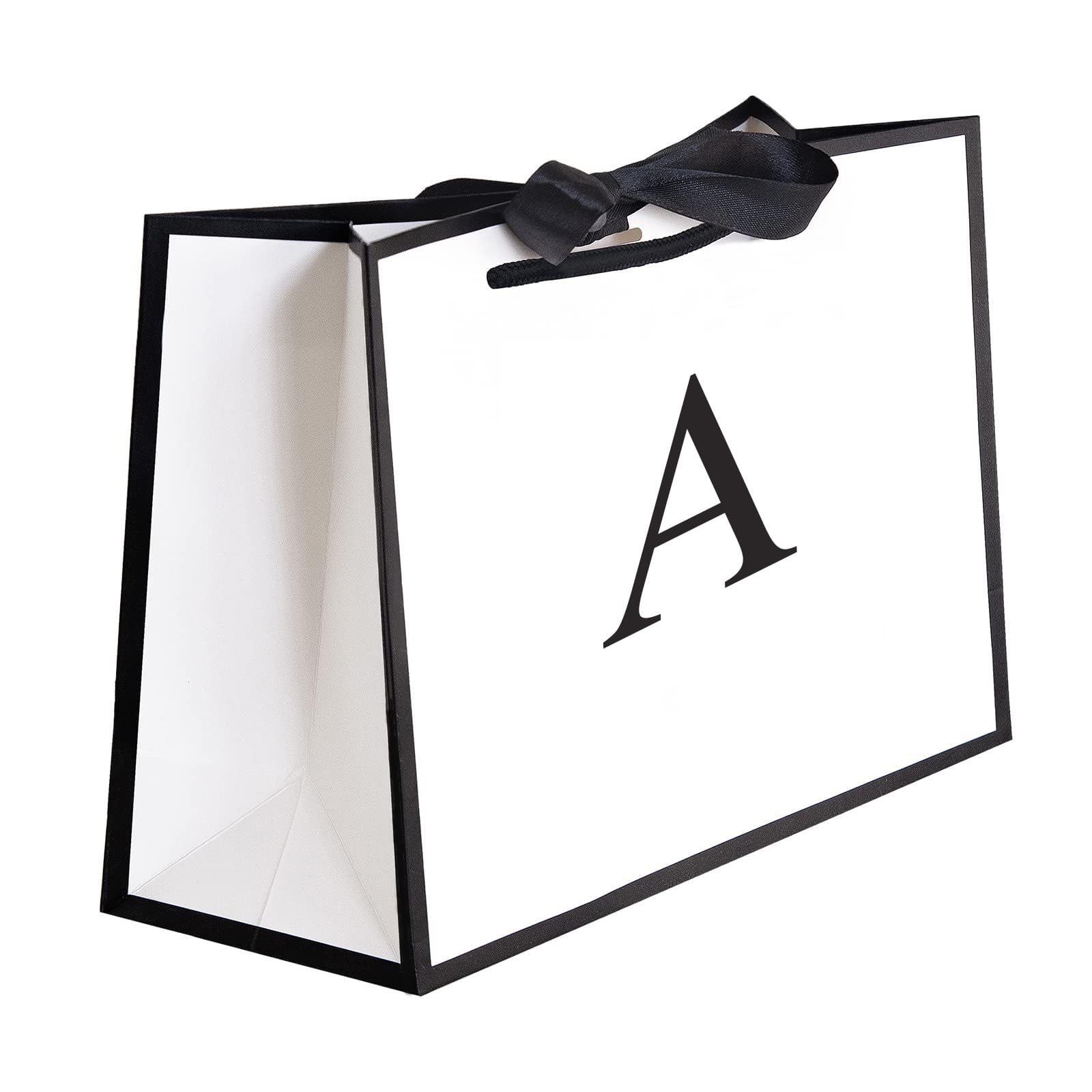 QLSKO Initial Gift Bag with Bow Ribbon Personalized Horizontal Paper Bag Monogrammed Birthday Gifts for Women Men (A-Small)