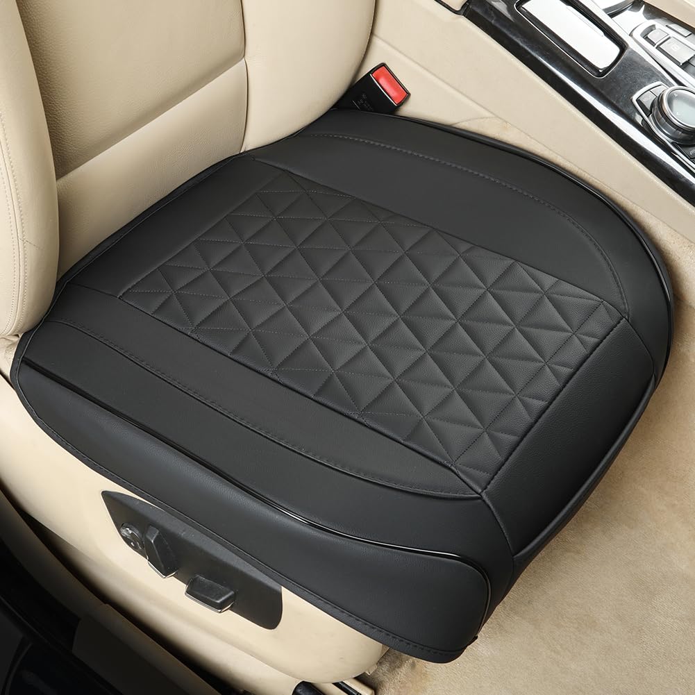 Black Panther Front Car Seat Cover – PU Leather Seat Cover with Padded Design, Non-Slip Base and Pocket | Universal Fit | 1 Piece – Black