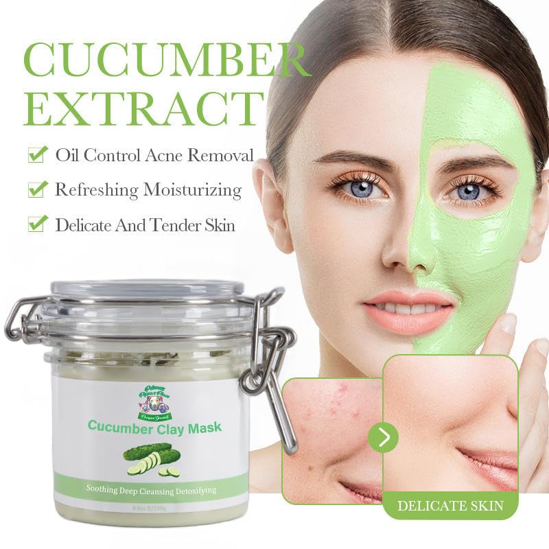 Miniatura 2 de Princess Pippa's Place - Máscara de arcilla de caolín de pepino, máscara hidratante de pepino para reducir los poros de la cara y limpieza profunda,