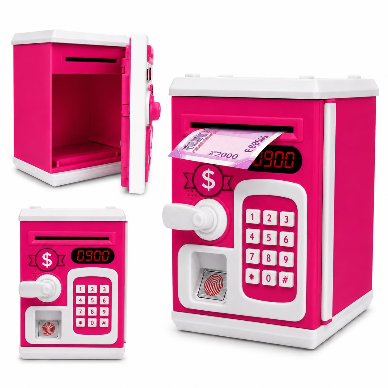 Umadiya® Sensor Fingerprint Money Safe Piggy Bank for Kids | Lock ATM Savings Bank with Auto Cash Roll-in, Coin Slot & Music | Educational Password Touch Finger Sensor Savings Bank Toy for Gift-image-3