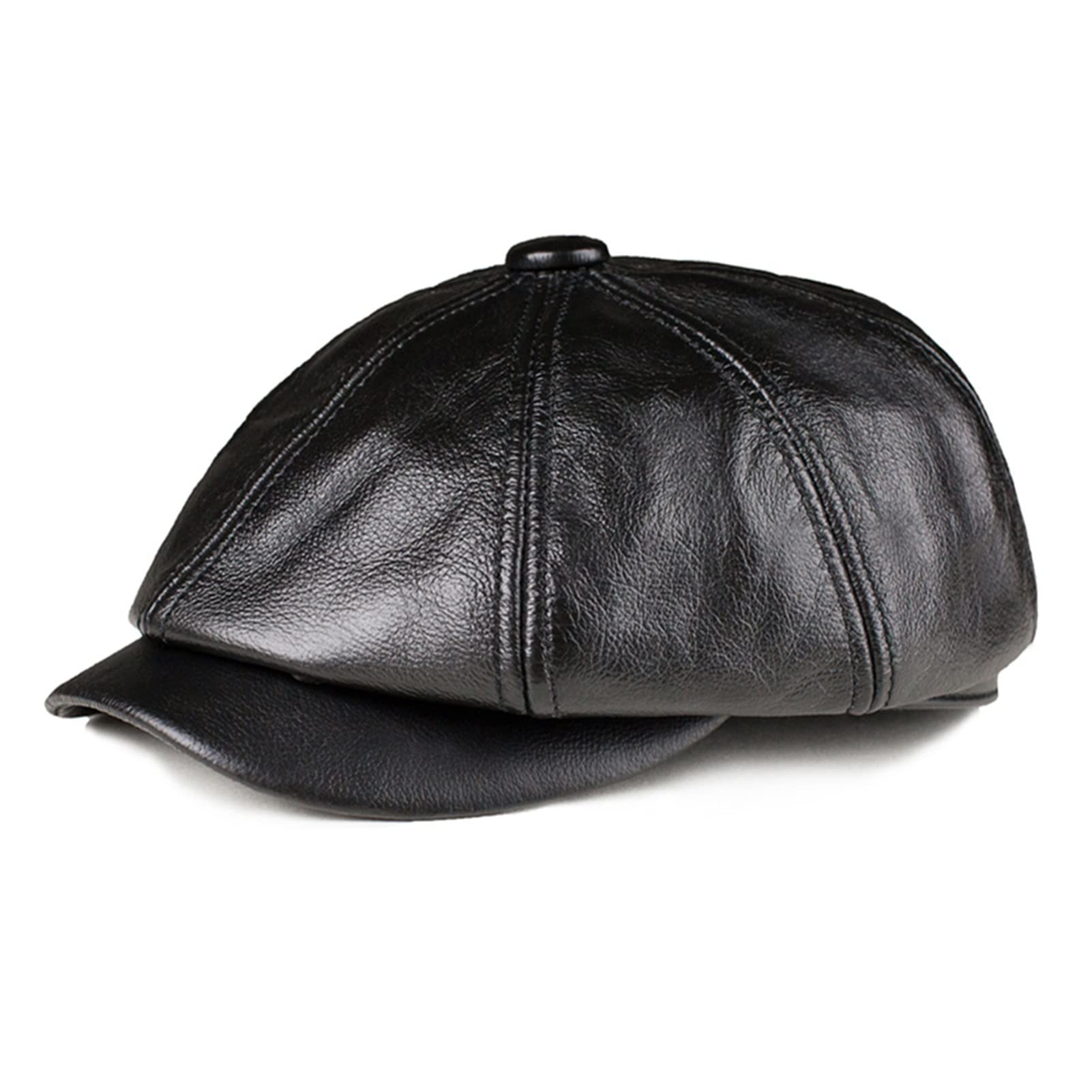 Newsboy Cap Mężczyźni Brązowy Prawdziwej Skóry Ośmiokątny Kowkin Jesień Zima Brytyjski Styl Męski Beret