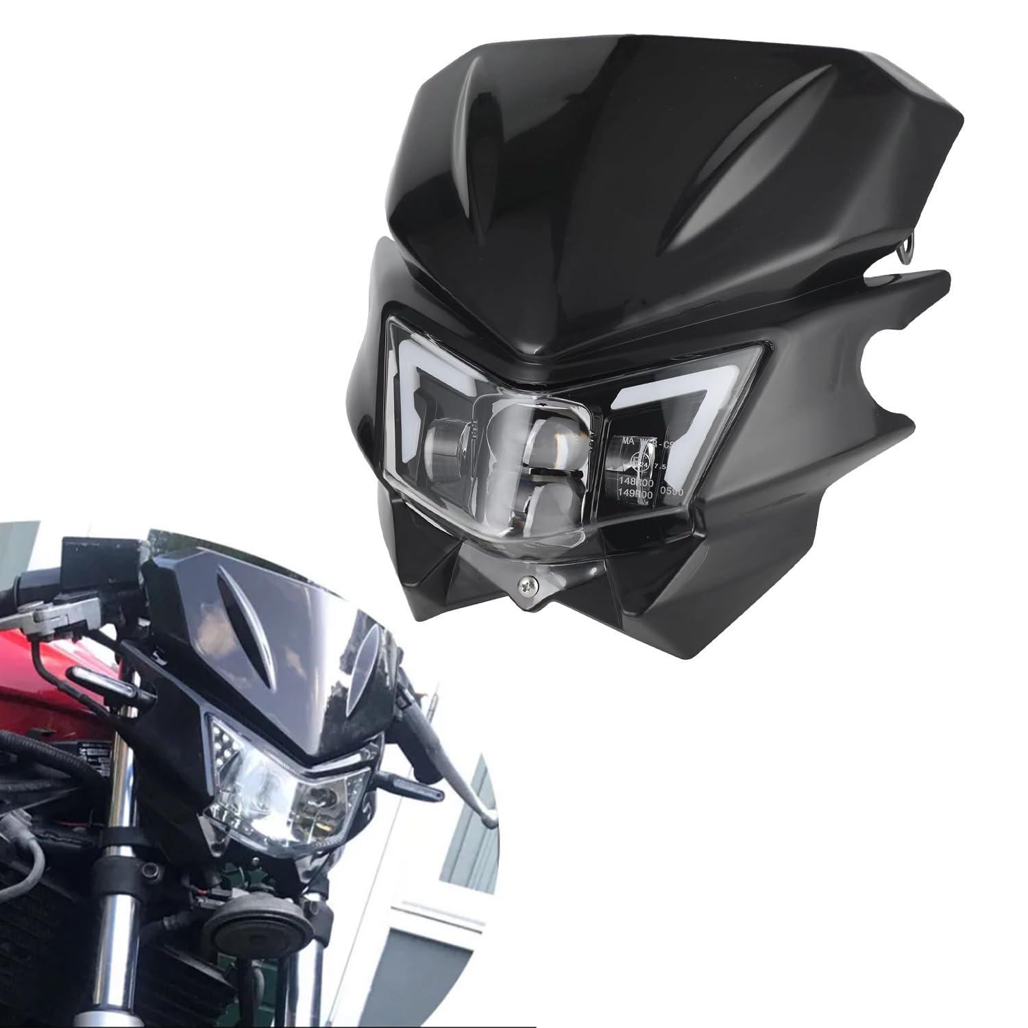 Motorrad Scheinwerfer,Motorrad Lichtmaske Verkleidung Maske-Schwarz