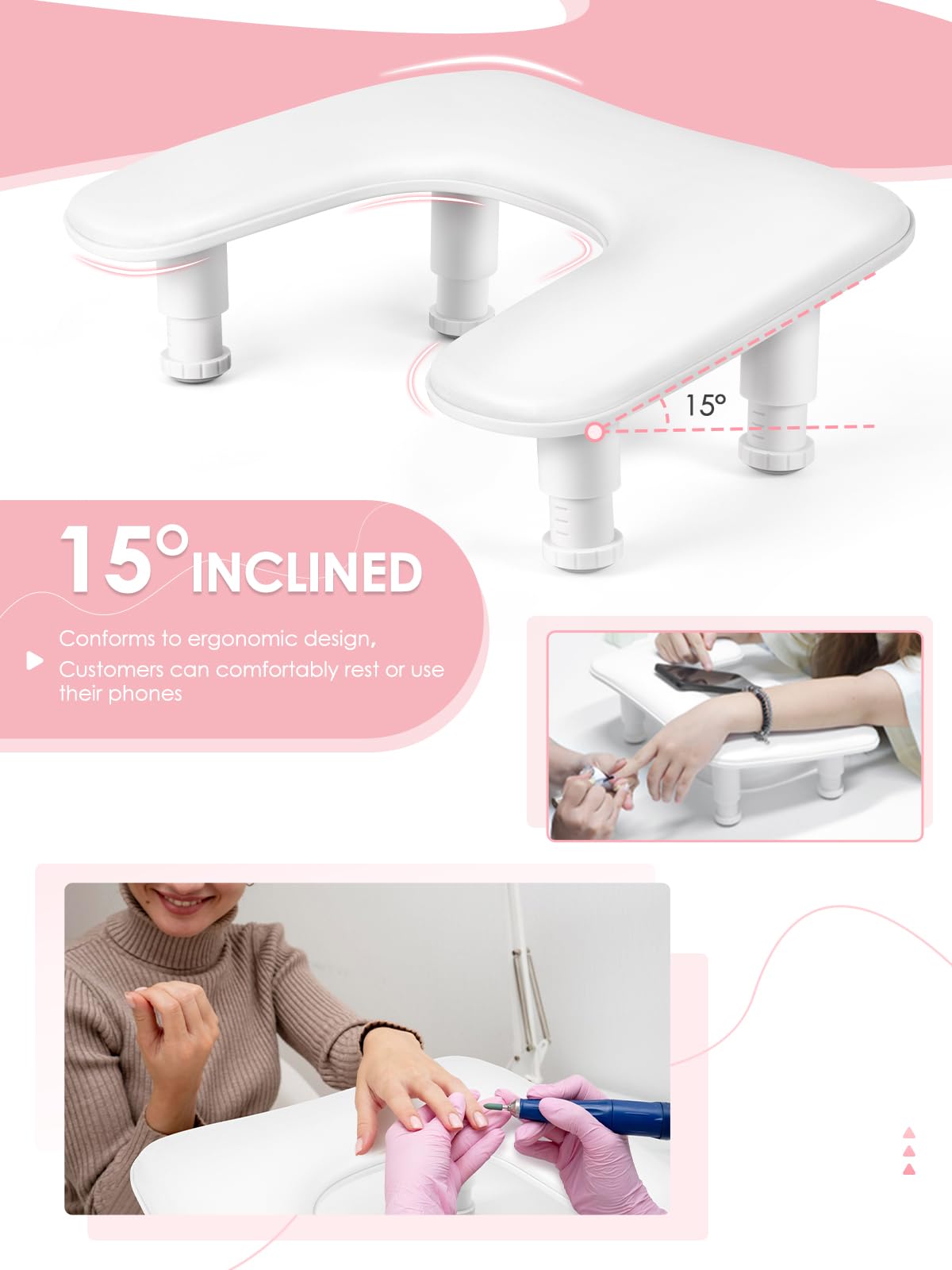 Coussin Manucure Repose Main Ongle : Manucure Réglable en Hauteur - Coussins Repose-Main pour Manucure en Cuir pour Débutants Professionnels et Professionnels