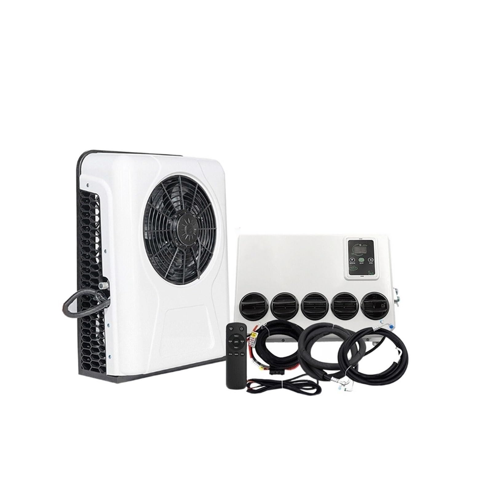 Elektryczny klimatyzator samochodowy dzielony, klimatyzacja parkingowa 12V 24V do ciągnika siodłowego RV Camper Van samochód kempingowy,Cicha praca(A Set of AC 24V)