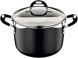 Espagueteira Tramontina Mônaco Induction Em Alumínio Com Revestimento Interno E Externo Antiaderente Starflon Premium Preto Com Tampa 22 Cm 5,4 L