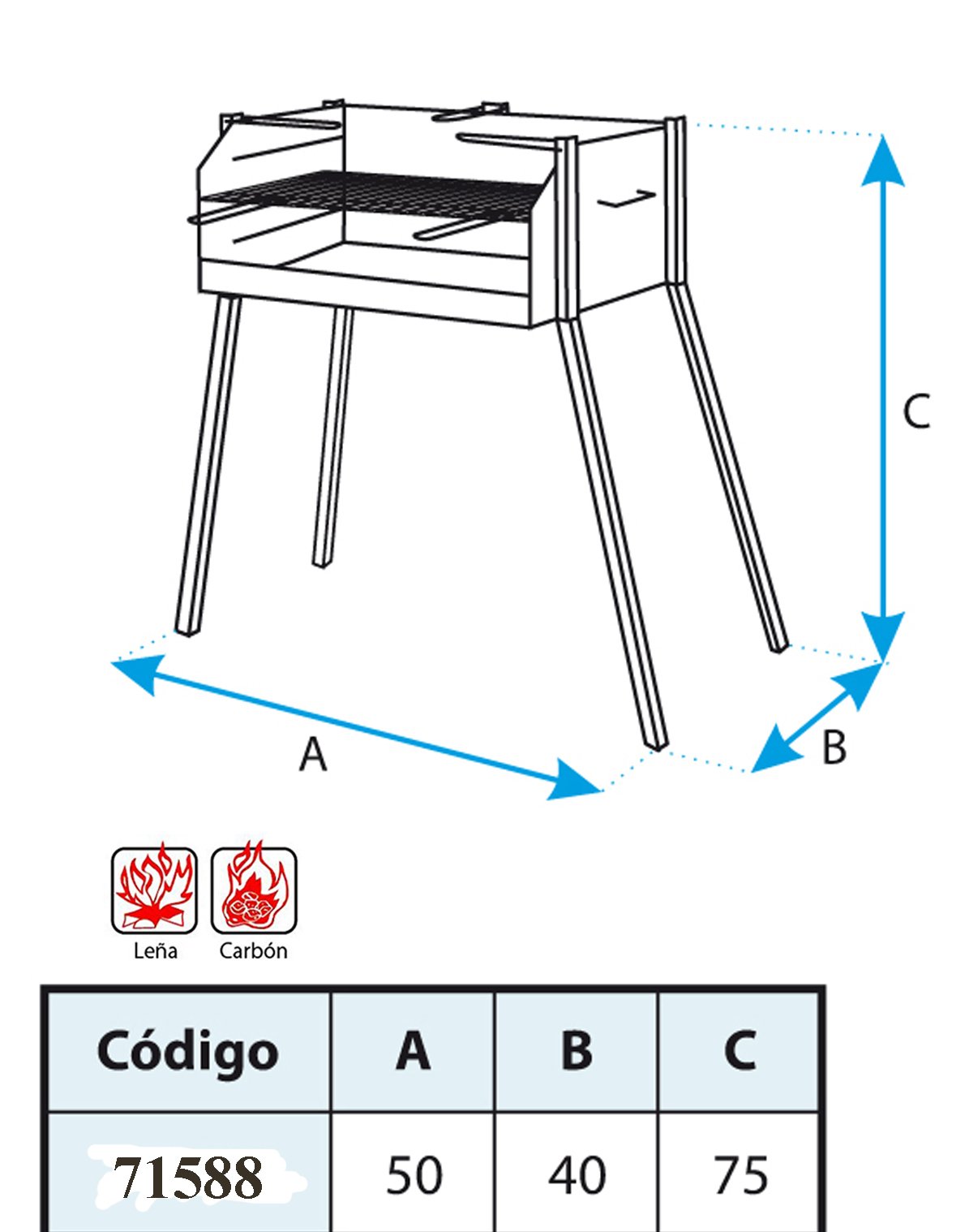 Imex El Zorro 71588 - Kit Barbacoa Cuadrada, 50 x 40 x 75 cm, Color Negro