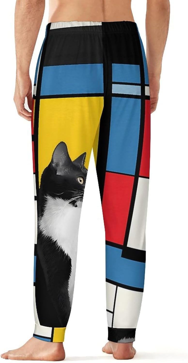 Geometry Abstract Cat Mens Pajama Pant Soft Sleep Pants Loungewaer Casual Pj Bottoms