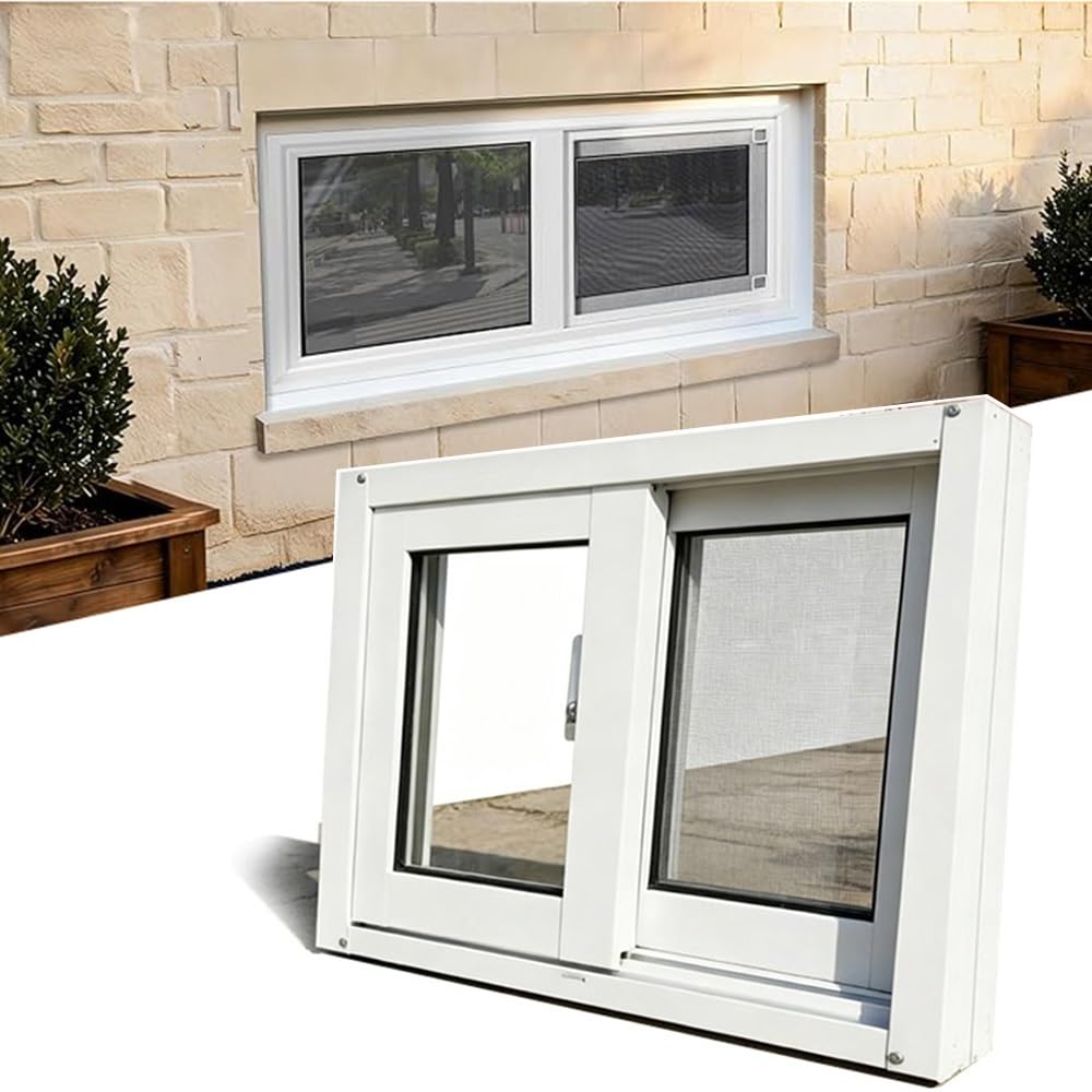Fiezfeat White Basement Window Houses Replacement Windows 12" 16" 20" 26" 28" 30" 32" 36" 40" Slider Window For Home Rv Garage, Sliding Window With Screen(,(Wxh) 63X45cm/25X18")