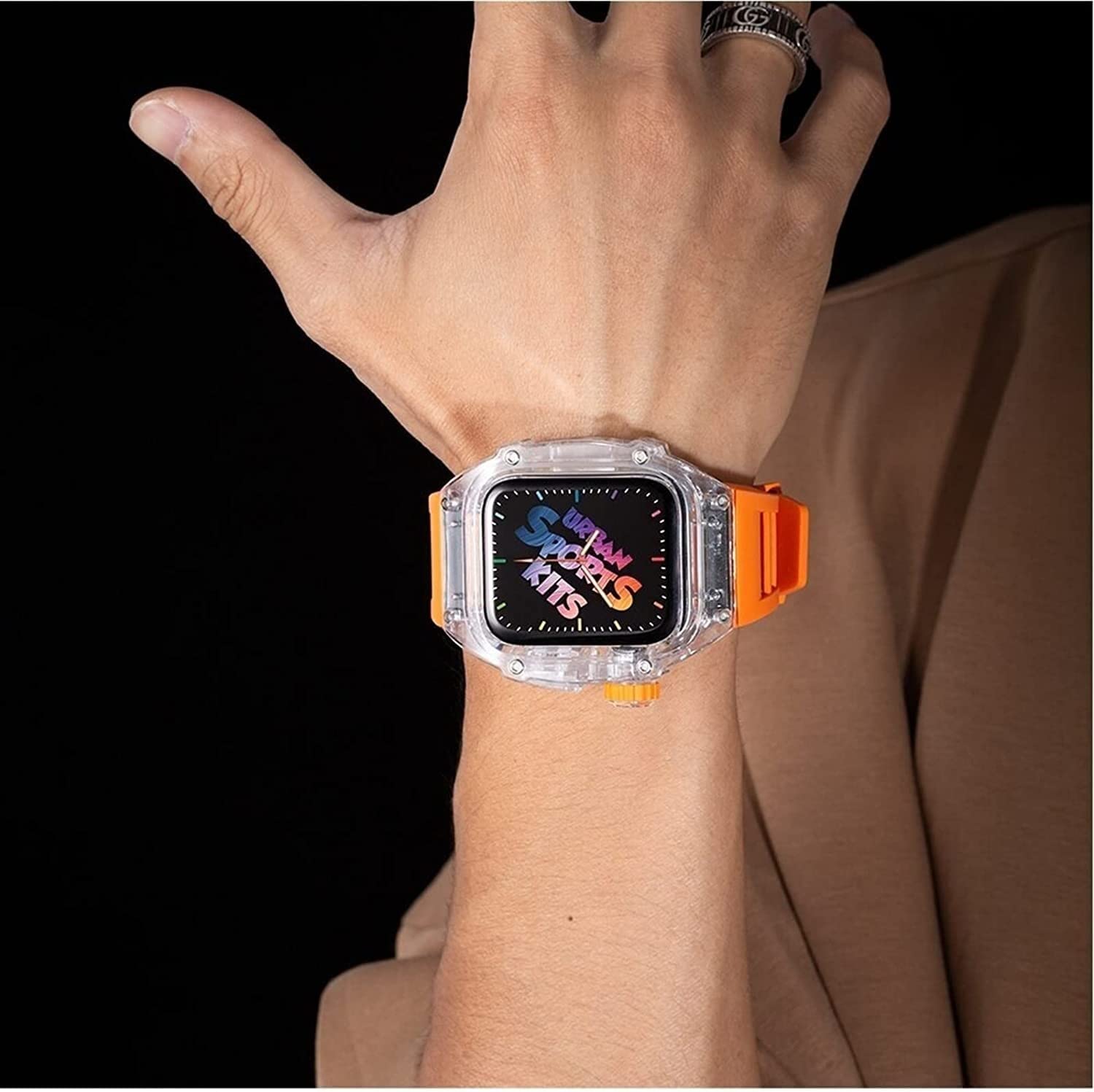 Correa de reloj de silicona y funda transparente de protección completa, para Apple Watch Series de 45 mm, 44 mm, funda rígida de policarbonato y correa de reloj deportiva, repuesto para iWatch