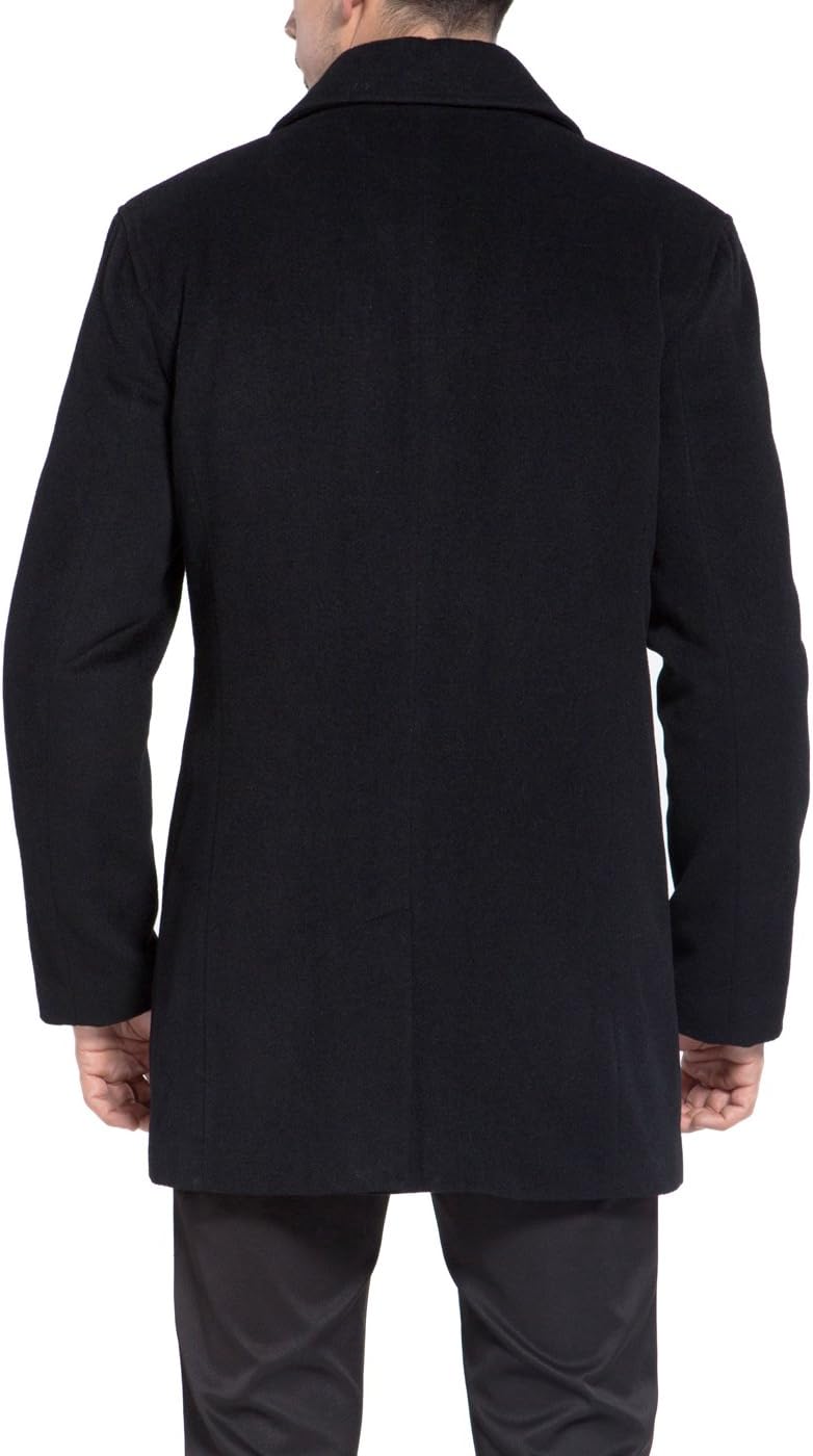 MODERM Men Justin Cashmere Wool Blend Single Breasted Walking Car Coat with Bib (Also available in Big and Tall)