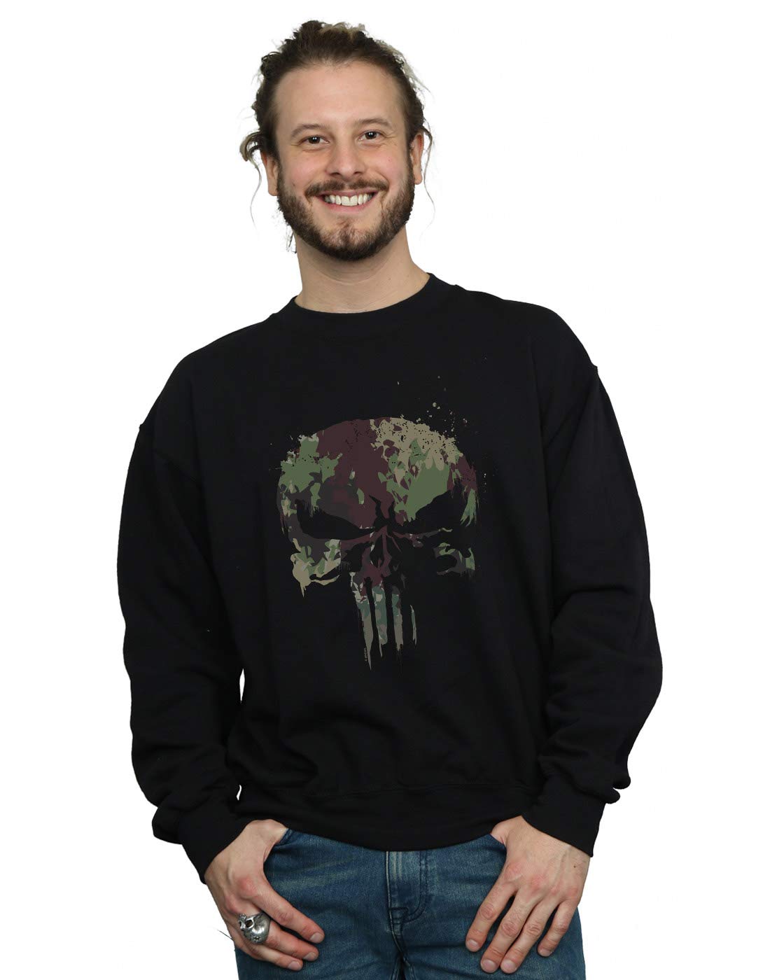 Marvel Men's The Punisher TV Series Camo Skull Sweatshirt Black XXX-Large
