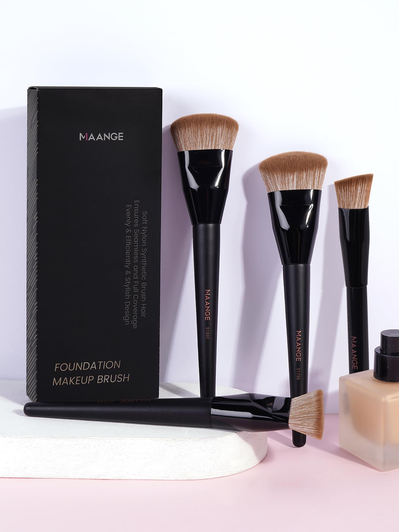 MAANGE Pennello per make-up per fondotinta, 4 pezzi Premium Foundation & Correttore Brush (piatto/obliquo/arrotondato obliquo/appuntito) per fondotinta liquida, crema, polvere e contouring