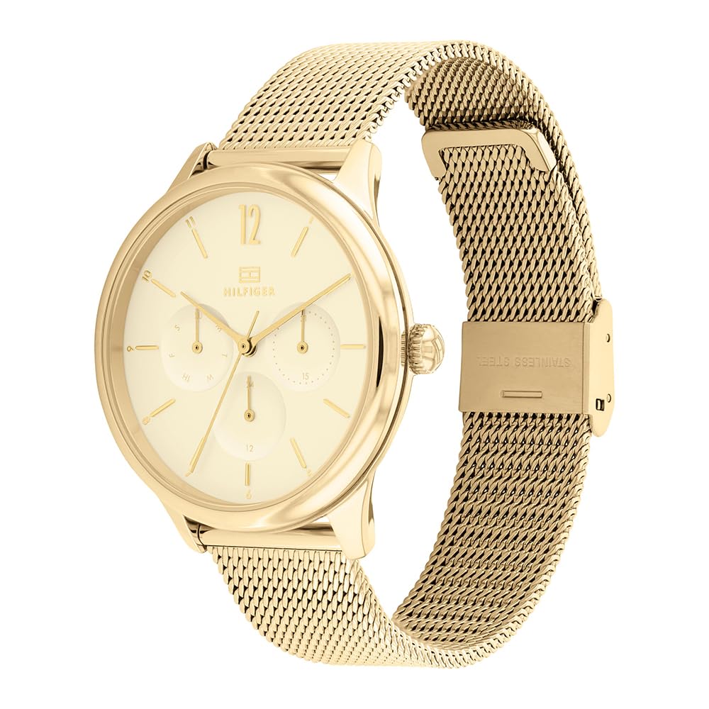 Tommy Hilfiger Multi Zifferblatt Quarz Uhr für Damen mit Goldfarben Edelstahl-Mesh-Gliederarmband - 1782458
