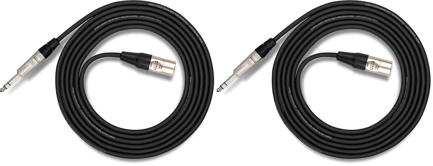 HOSA HSX-003 REAN 1/4" TRS to XLR3M Pro Balanced Interconnect Cable, 3 Feet (Pack of 2)