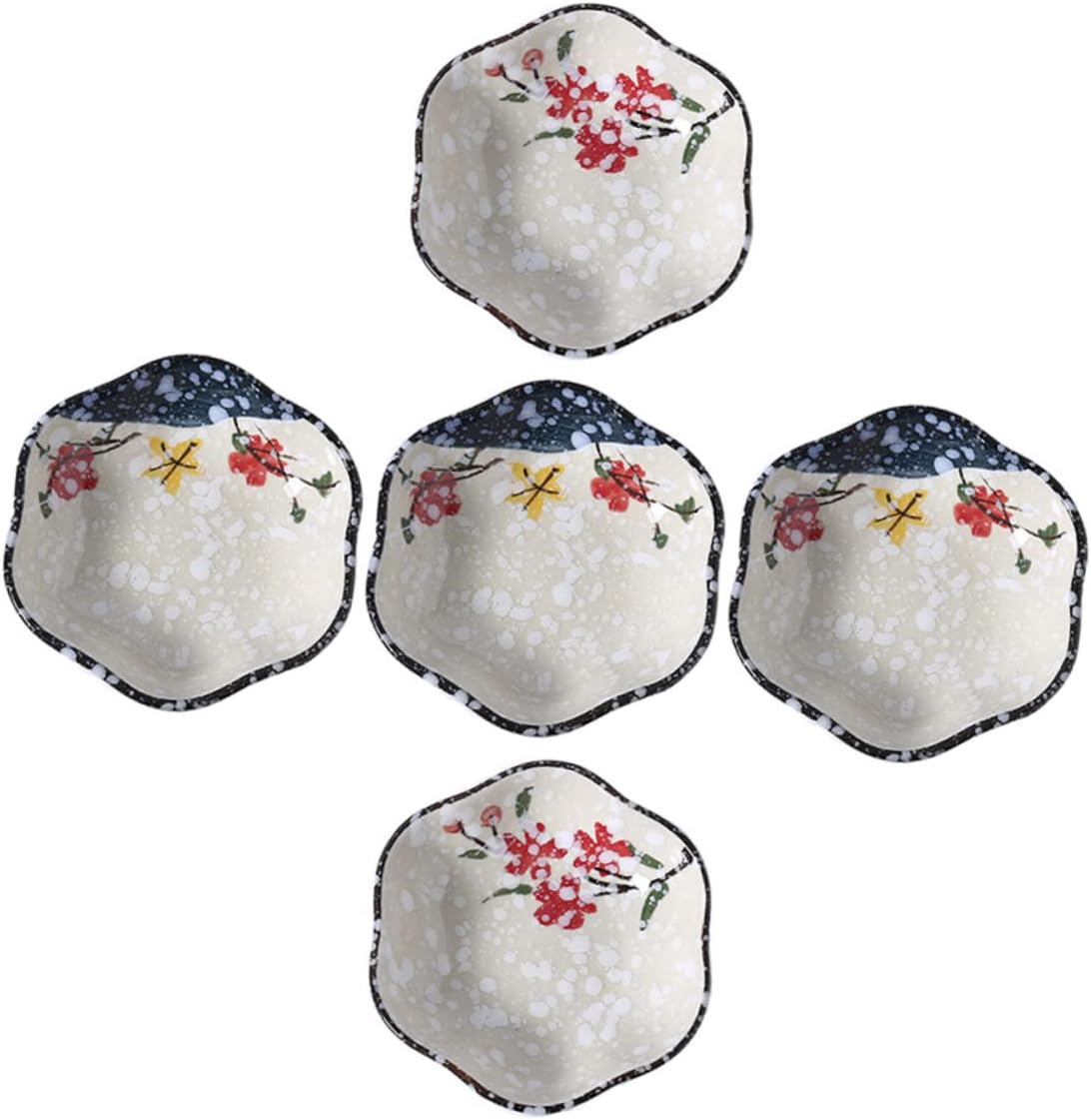 5pcs Seasoning Dish Serving Tray Round Salad Servers Japenese Snacks Pinch Bowls Appetizer Plate Mini Sauce Dish Salad Tableware Ceramic Seasoning Dishes Appetizer Servin