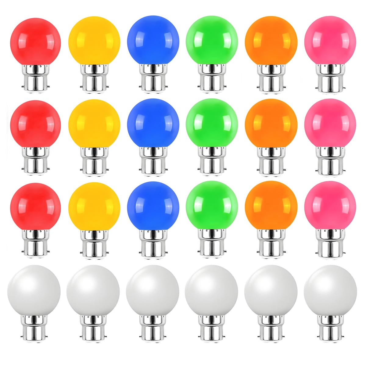 Jiotouhu B22 Bayonet Colored LED Light Bulbs 2W G45 Golf Ball Mini Globe Bulbs for Outdoor String Patio Garden Party Christmas, Halloween Wedding Party Decoration, 24 Packs — image 1