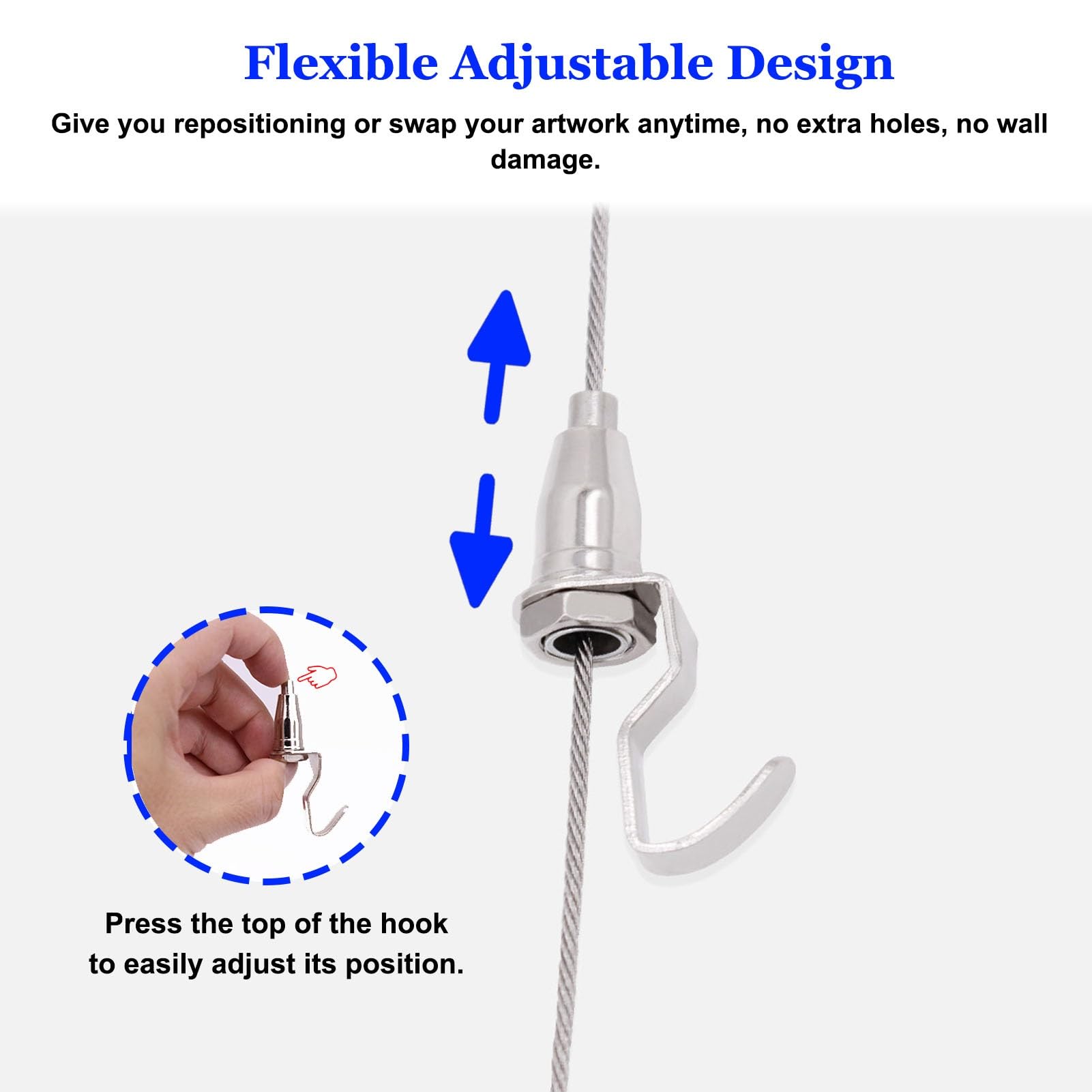 Cimaise pour Tableau Kit D'accrochage de Tableaux pour Galerie, Matériel D'accrochage Robuste, Outil D'affichage pour Moulures et Panneaux Publicitaires Blancs(1.1m/43"Rail,2m/79"Cable)