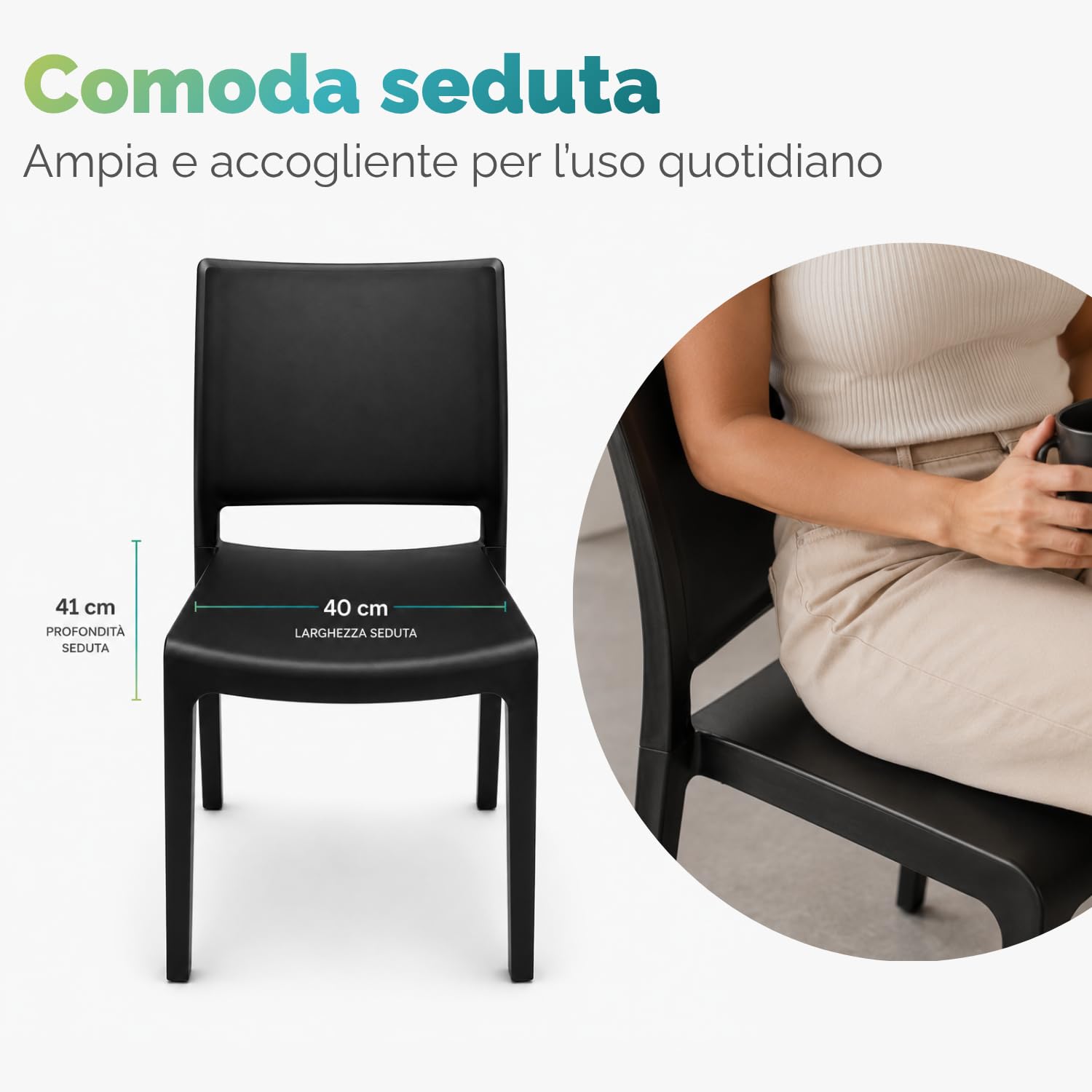 PALUPLUS Set 4 Sedie da Giardino in Polipropilene Antracite 47x48x80 cm Impilabile Senza Braccioli