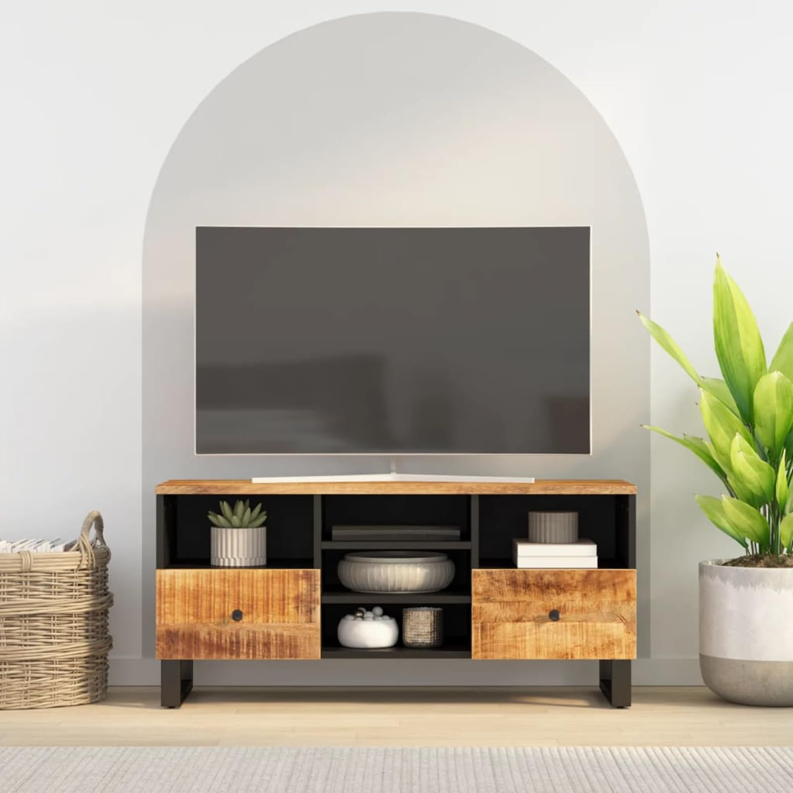 Szafka pod telewizor, 100 x 33 x 46 cm, lite drewno, mango i materiał drewnopochodny, wisząca szafka pod telewizor, ławka, meble do salonu, nowoczesna szafka ścienna do salonu, sypialni
