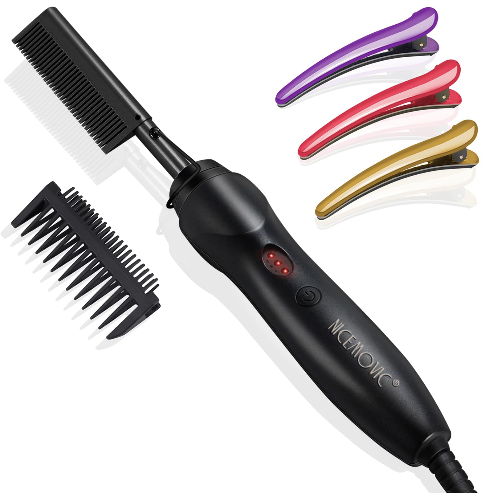 Photo 1 of NICEMOVIC Ceramic Heating Hair Straightener Comb - Hot Pressing Brush for Natural Black Hair, Beard Wigs, and Curling (Black)