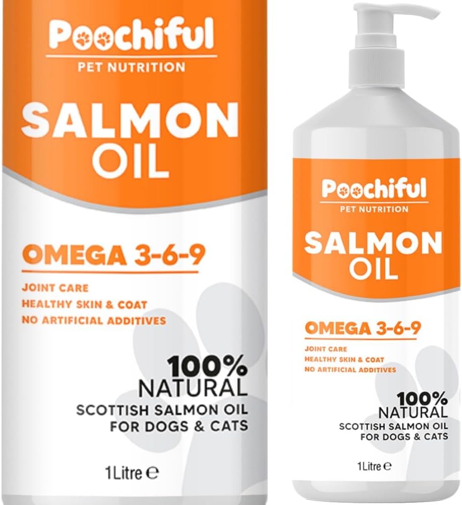 Poochiful1 Litre Salmon Oil for Dogs. Fish Oil for Dogs Cats, Horses, Ferret & Pets. Purest Omega 3, 6, 9 Salmon Oil Cats. Food Supplements for Itchy Skin & Coat. Dog Vitamins and Supplements 1000 ml