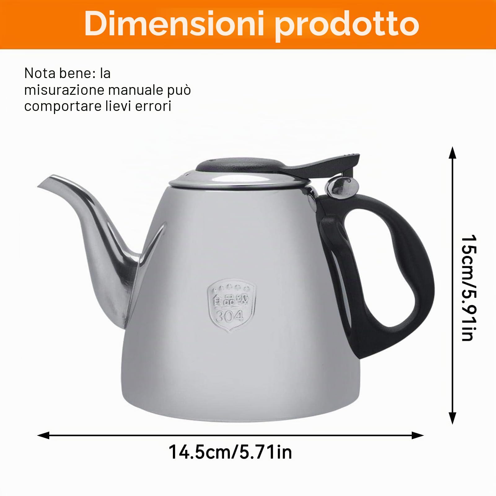 Teiera da tè, teiera in acciaio inossidabile con manico resistente al calore per finitura a specchio, 1,2 litri e 1,5 litri argento(1.5L)