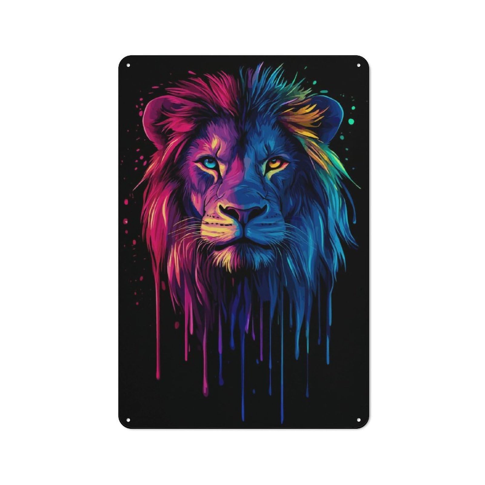 Junmoney Pop Art Rainbow Lion Portr Tin Wall Plaque 30X20cm With For Kitchen Or Home Bar, Suited To Kitchen Decor Lovers