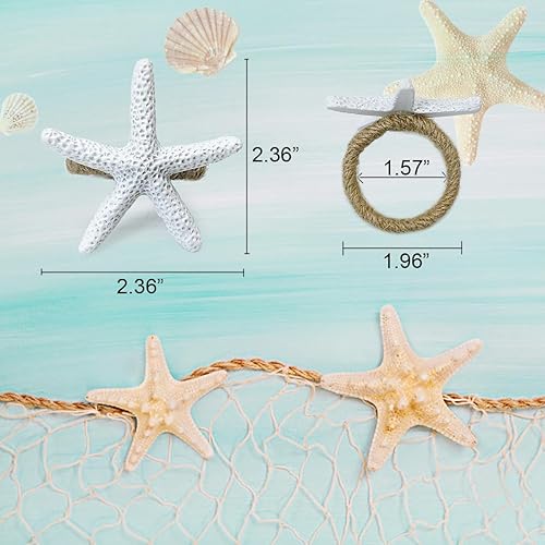 Miniatura 2 de WINGFISH Juego de 12 servilleteros de estrella de mar blanco a granel para decoración de mesa de comedor de playa costera, bonitos soportes para