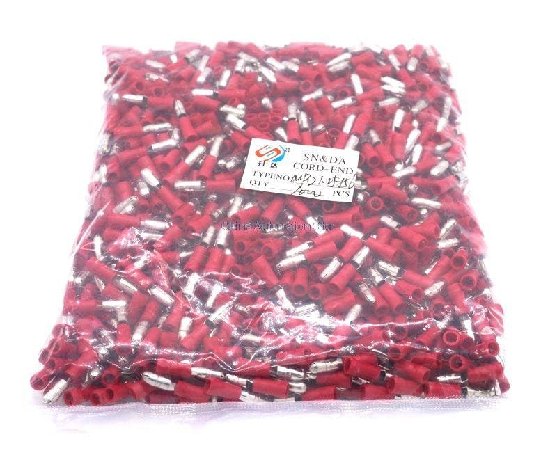 Generic 1000pcs/pack MPD1.25-156 22-16 WIRE Red bullet Terminals male ELECTRICAL spade connector