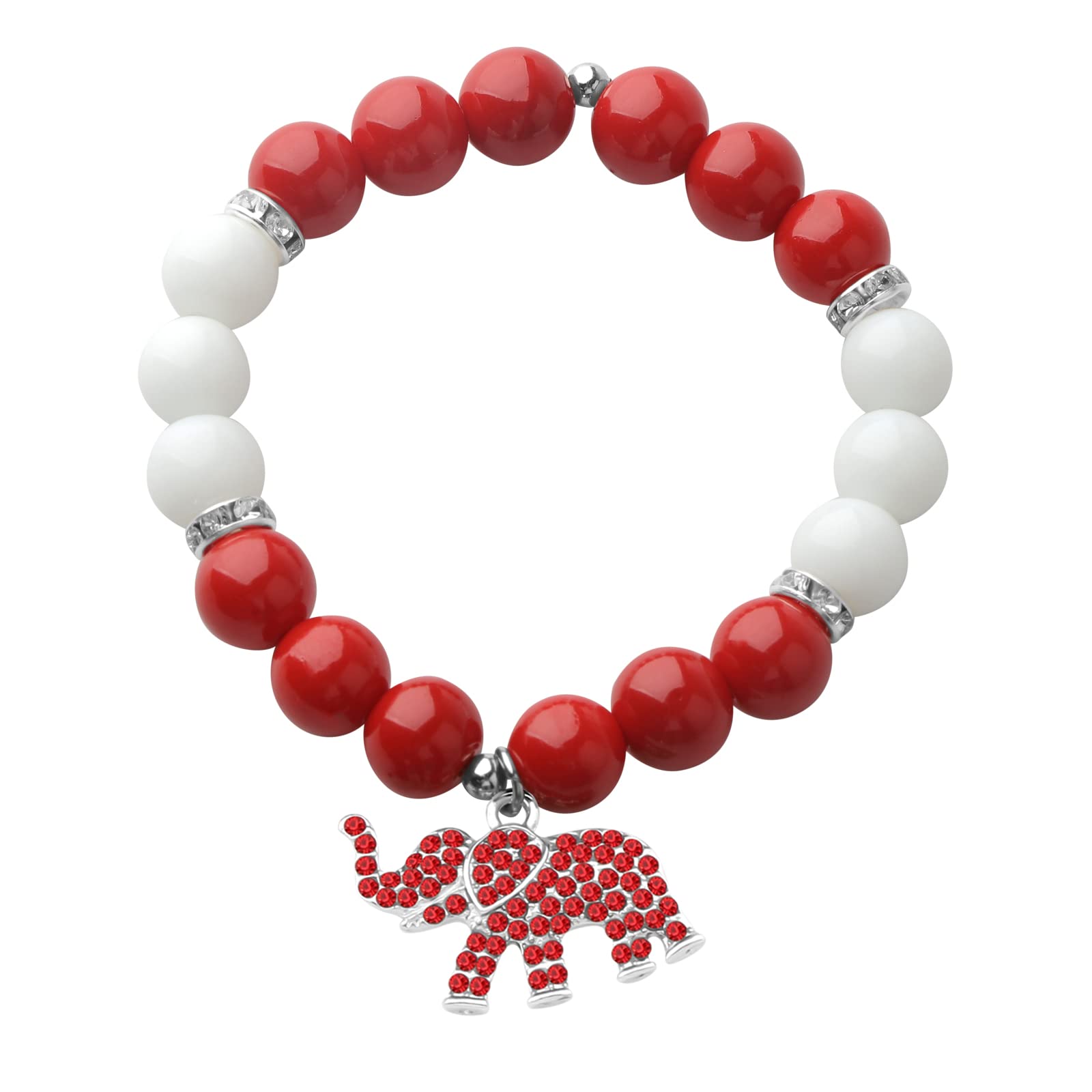 CENWA Red Elephant Charm Beads Bracelet Gift Greek Sorority Gift for Her