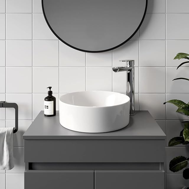 Ceramic Bathroom Vanity Wash Basin Sink Countertop Round Modern 352 x 352mm