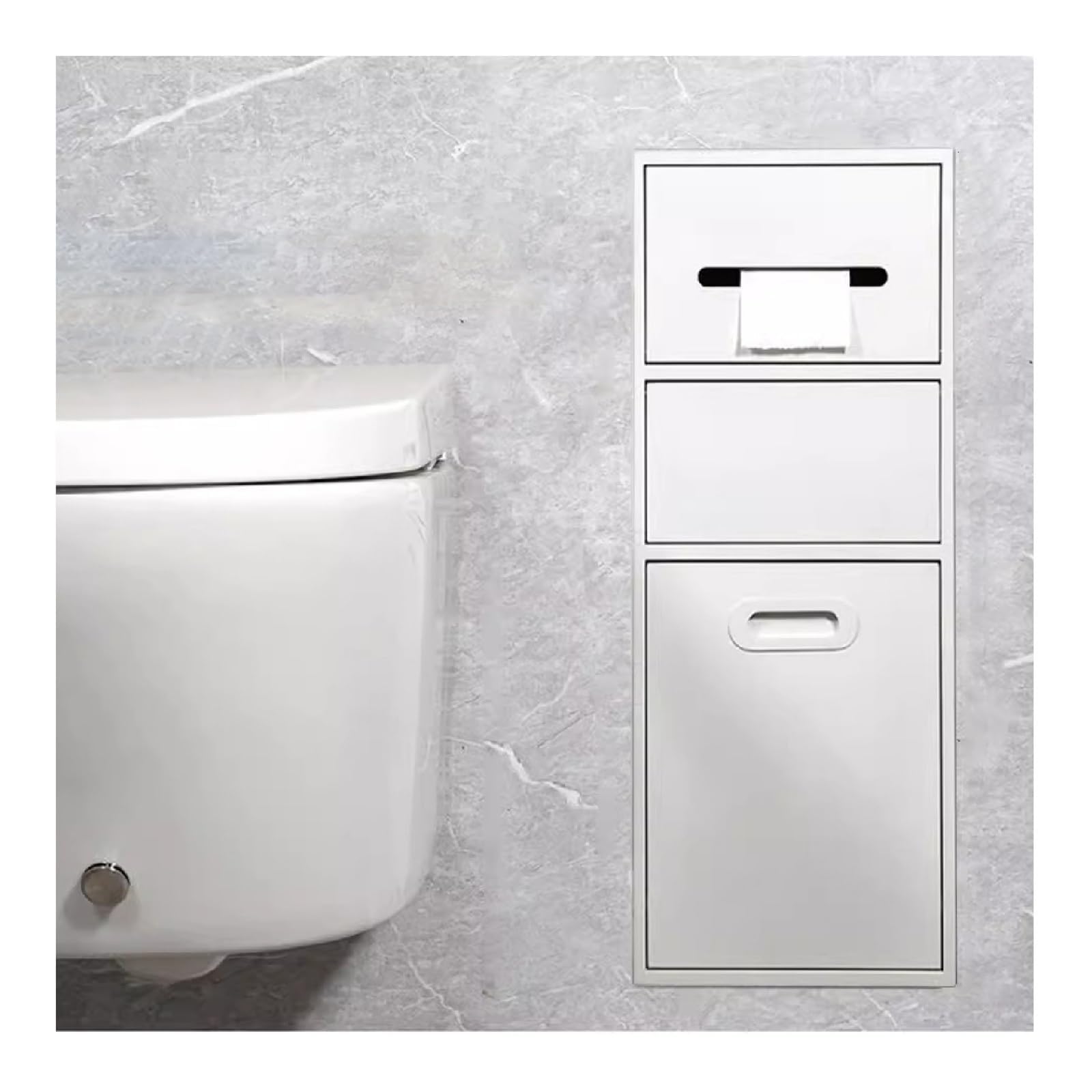 QUSYZD Stainless Steel Shower Niche Organizer for Bathroom/Kitchen/Living Room/Bedroom Storage Recessed Shelf with Built in Alcove and Garbage Can Slot,White-A,White-B