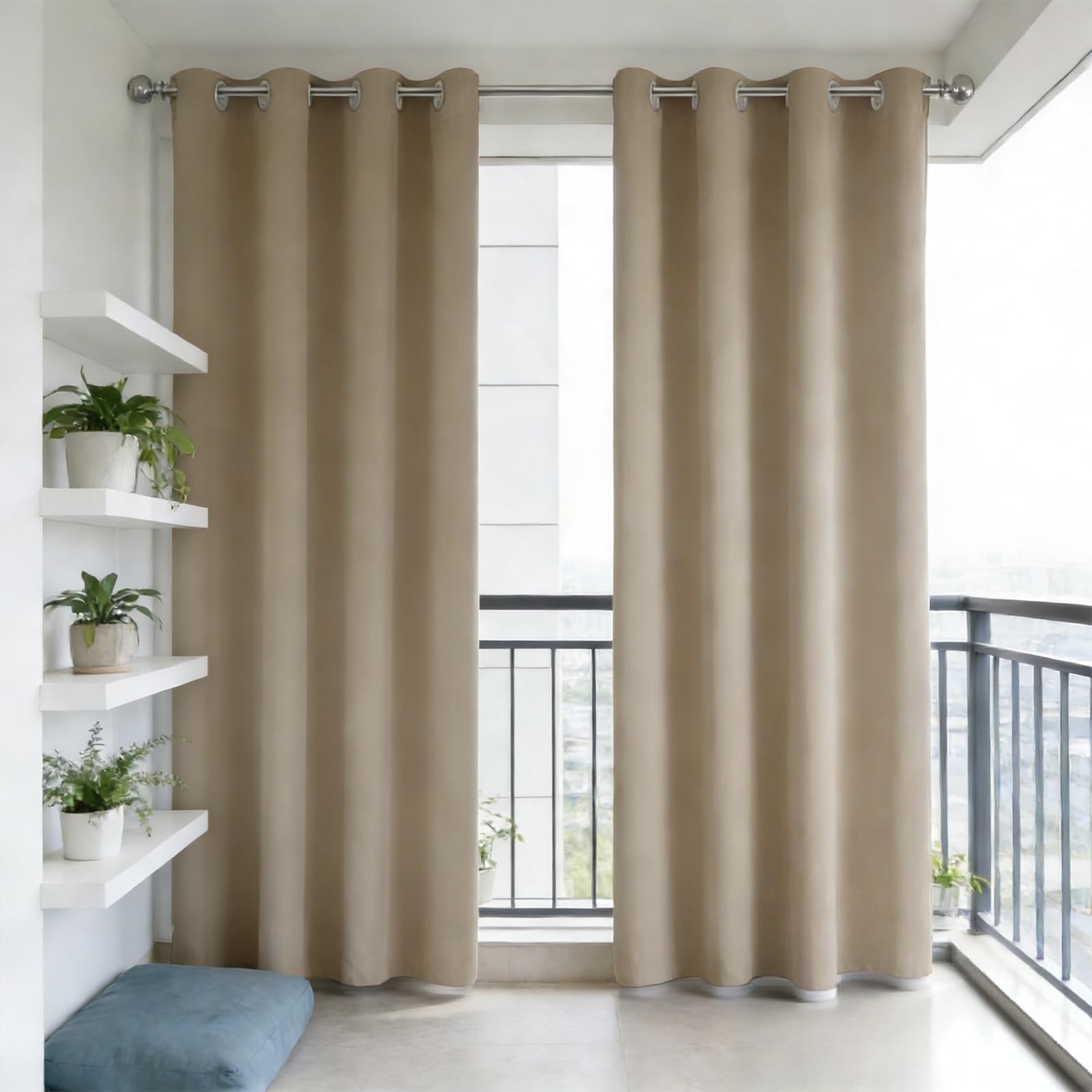 Rideau Occultant 160 x 250 cm Bloquer Lumiere, Anti Chaleur, Thermique Isolant, Anti Froid, Chaleur UV Bruit Rideaux Salon Moderne pour Salon Chambre Cuisine Dressing, Beige