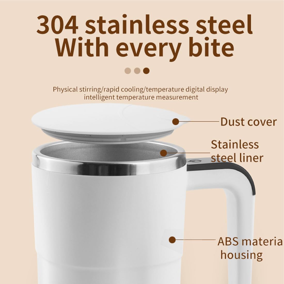 2026 Upgraded Electric Coffee Mug, 14oz Electric High Speed Self Stirring Insulated Coffee Mug with a Built-in LCD Thermometer & Lid, for Brewing Coffee, Milk, Cocoa and Other Beverages (White)