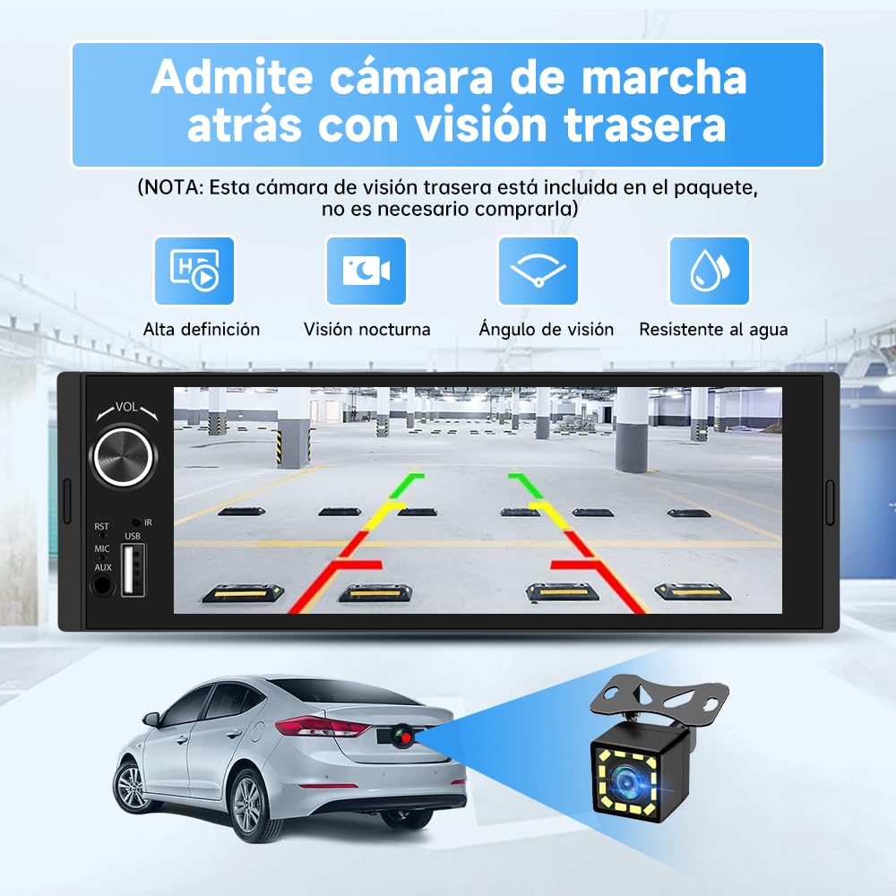 1 DIN Radio Coche Universal con Pantalla Táctil 6.36 Pulgadas, con CarPlay/AndroidAuto, Admite Carga Type-C/USB/Micrófono/FM/EQ/WiFi/GPS/Bluetooth/USB/SWC y Cámara Trasera