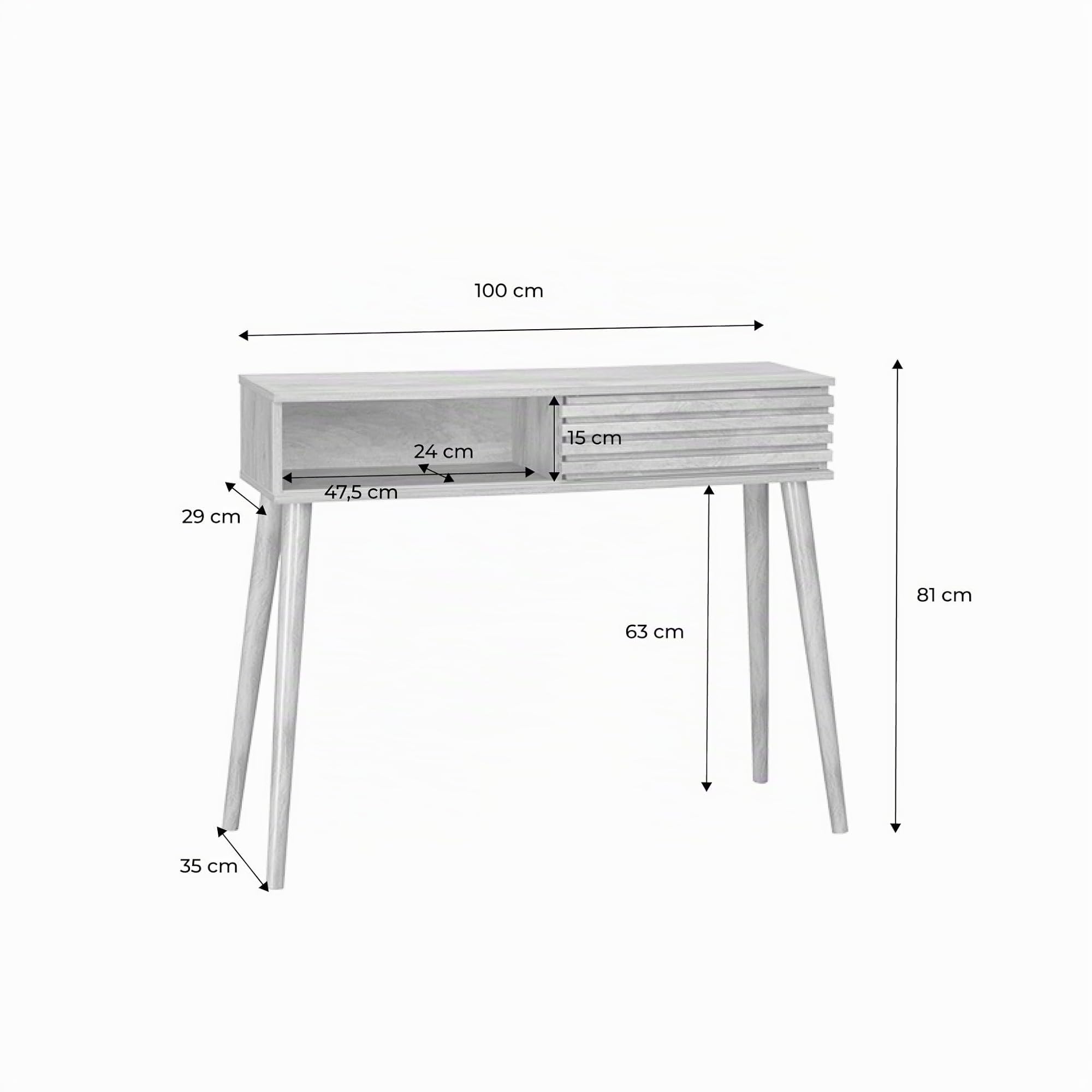 Alice's Garden sweeek - Console scandinave décor Bois avec 1 Porte coulissante rainurée 2 niches de Rangement