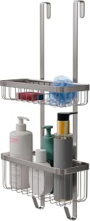 Amig - Estantería de Ducha Colgante – Organizador de Baño con 2 Niveles para Mampara – Cesta Sin Taladro para Gel, Champú y Accesorios de Baño - Negro - Acero Inoxidable